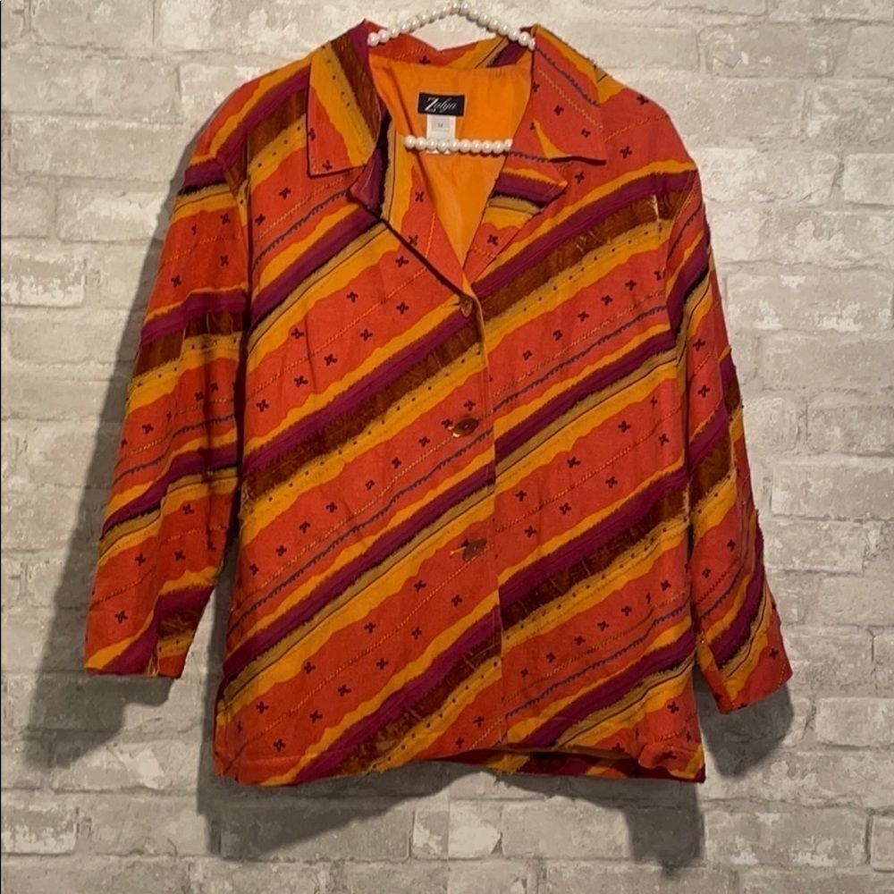Zayla Bohemian Printed Orange Women’s Jacket Rare Size Medium